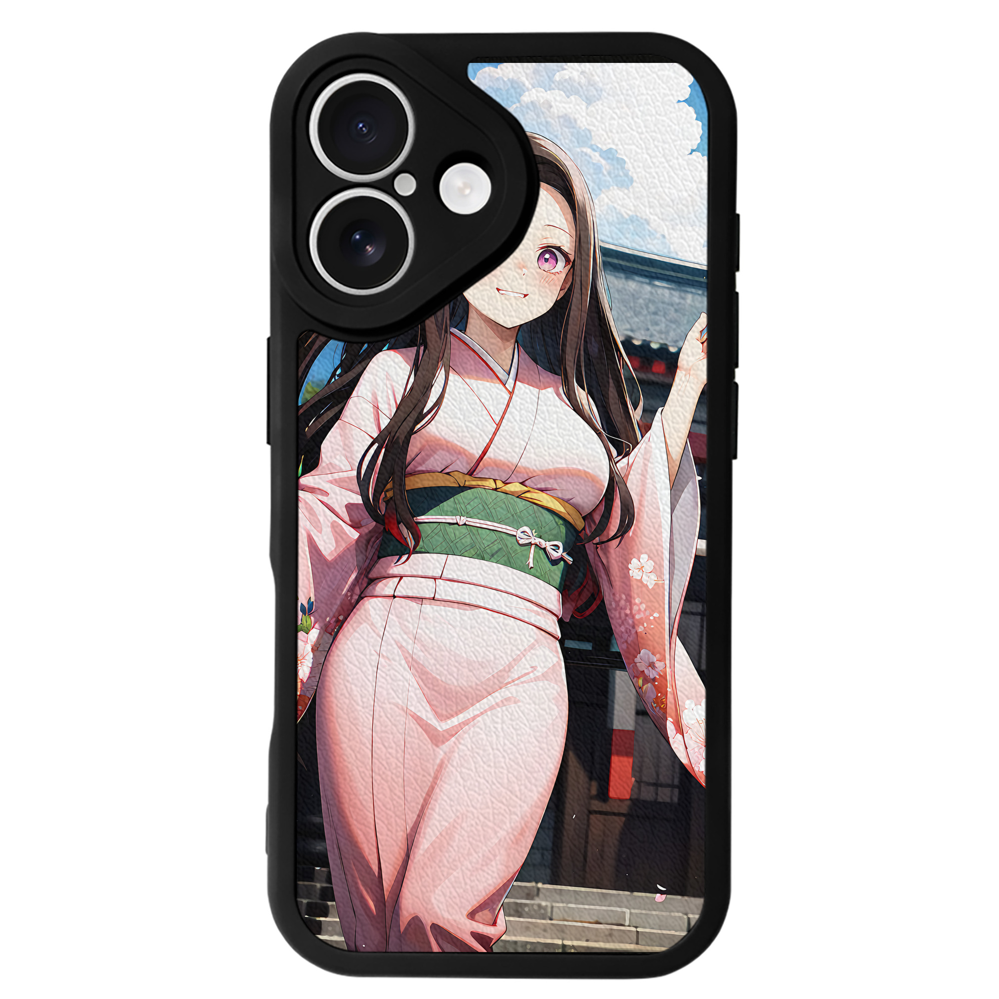 （画像用） 鬼滅の刃（きめつのやいば）竈門 禰󠄀豆子／かまど ねずこ Kamado Nezuko 【iPhone 16シリーズ対応】シリコンスマホケース（レザー調） 材質：シリコン